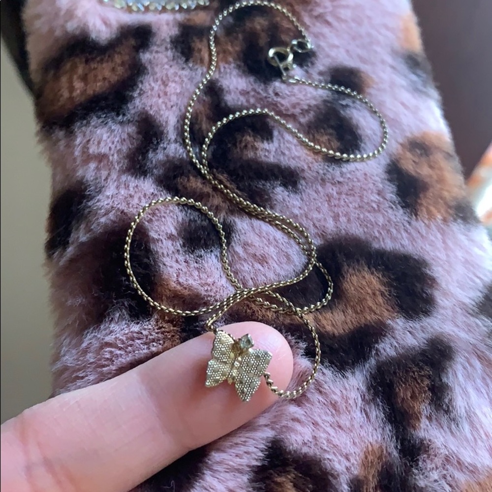 Vintage Brass & Crystal  butterfly necklace - Picture 5 of 8